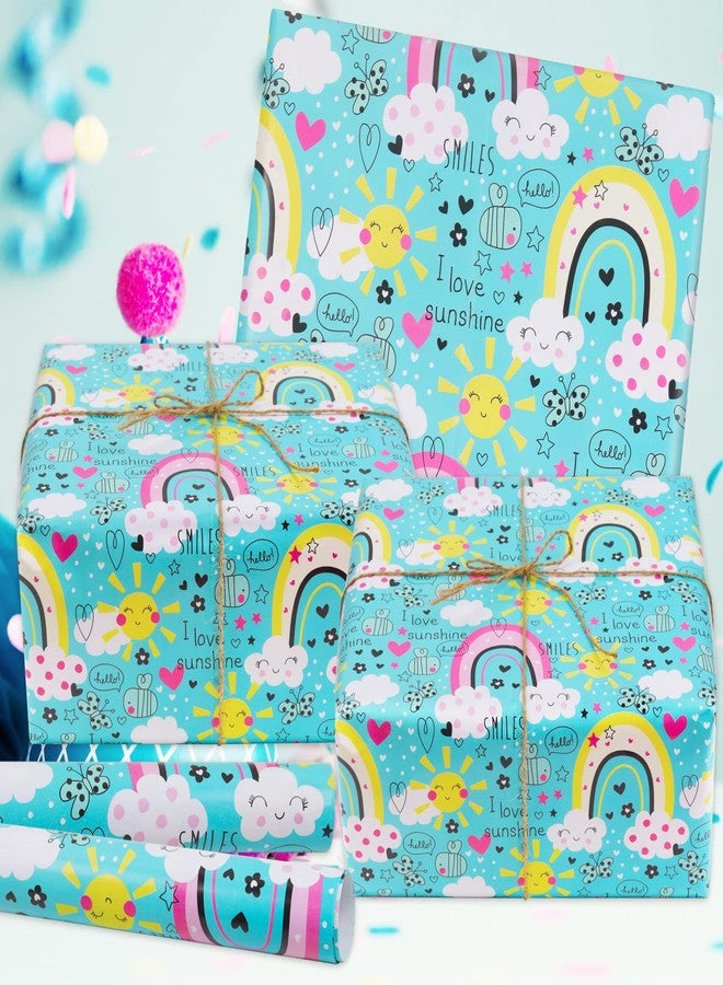 AircooL Birthday Wrapping Paper Rainbow, 6 Sheets I Love Sunshine Rainbow Design Gift Wrap Paper,20 x 28 inch Per Sheet Folded Flat Birthday Paper for Kids Girls Boys Baby Shower - Image 3